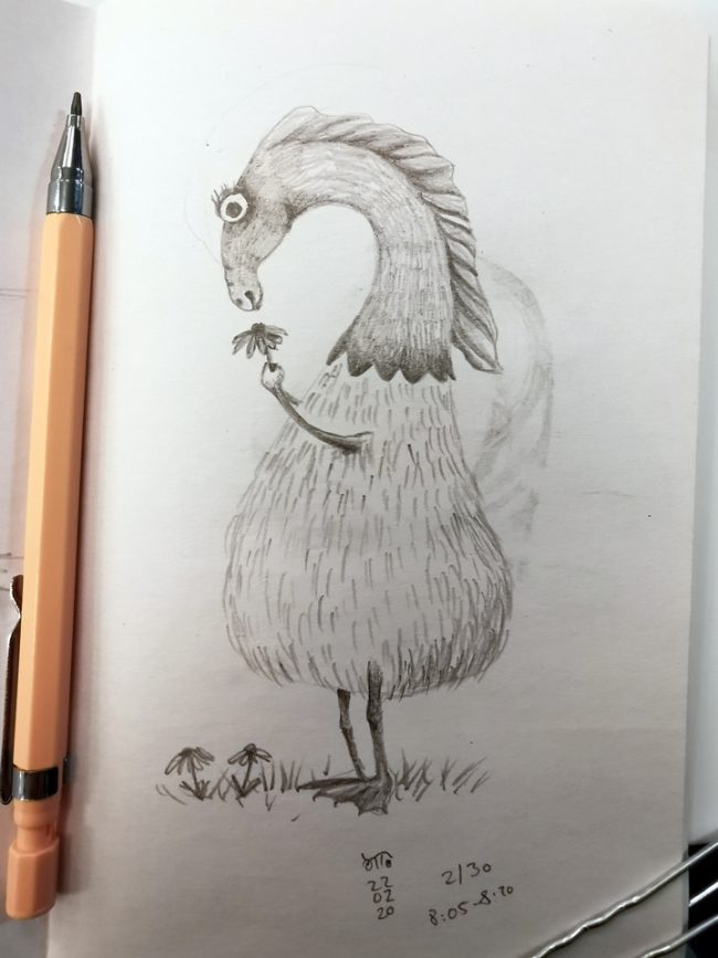 200222_kreatur_skizzenbuch_studiootto fantastische Kreatur in Frühlingslaune