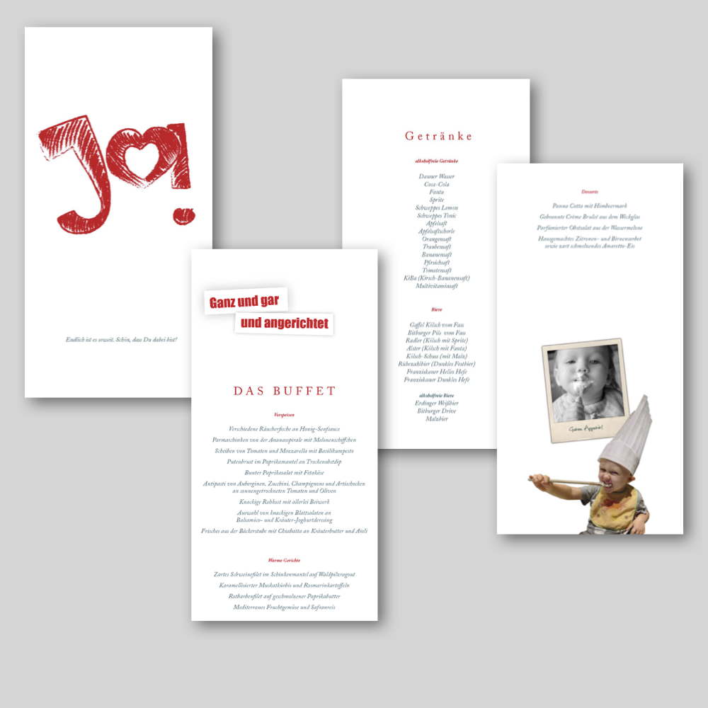 Die Menükarte für eine Hochzeit.