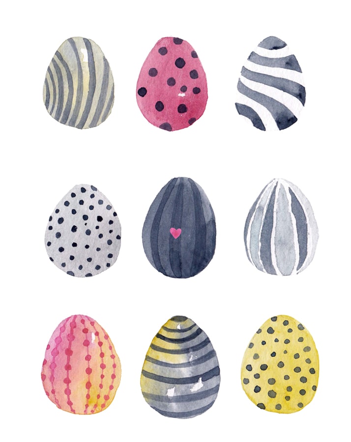 Aquarell verschiedner farbiger Ostereier.