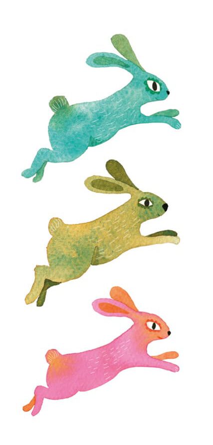 Aquarell dreier farbiger Hasen