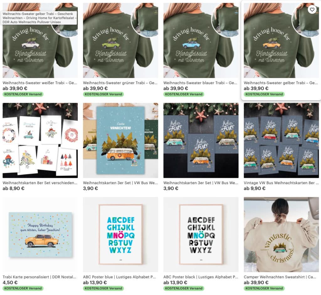 Artikelsortiment aus dem Etsy Shop von Sandra Otto.
